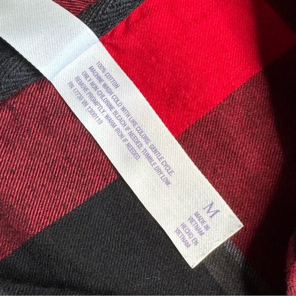 STARS ABOVE Women’s Red Plaid Flannel Button Front Long Sleeve Sleep Shirt - Picture 4 of 7